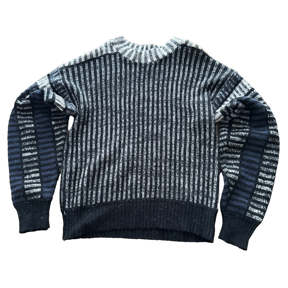 Vtg Radius Sweater Mock Neck L/S White Black Stripe Design Men's Medium